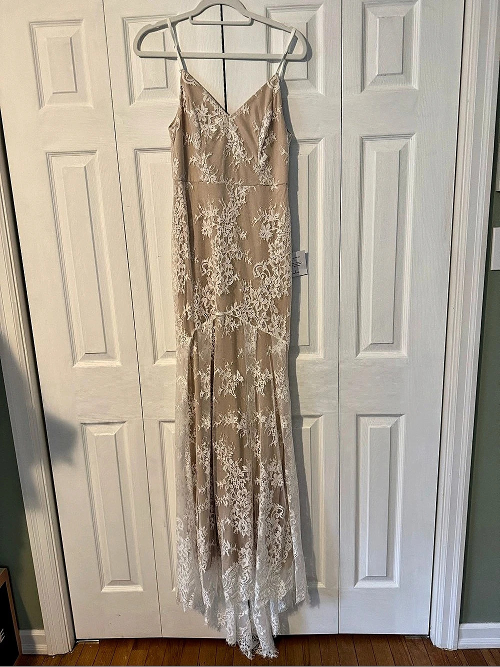 Lulus Seal Our Fate White Lace Sleeveless Trumpet Hem Maxi Dress Small